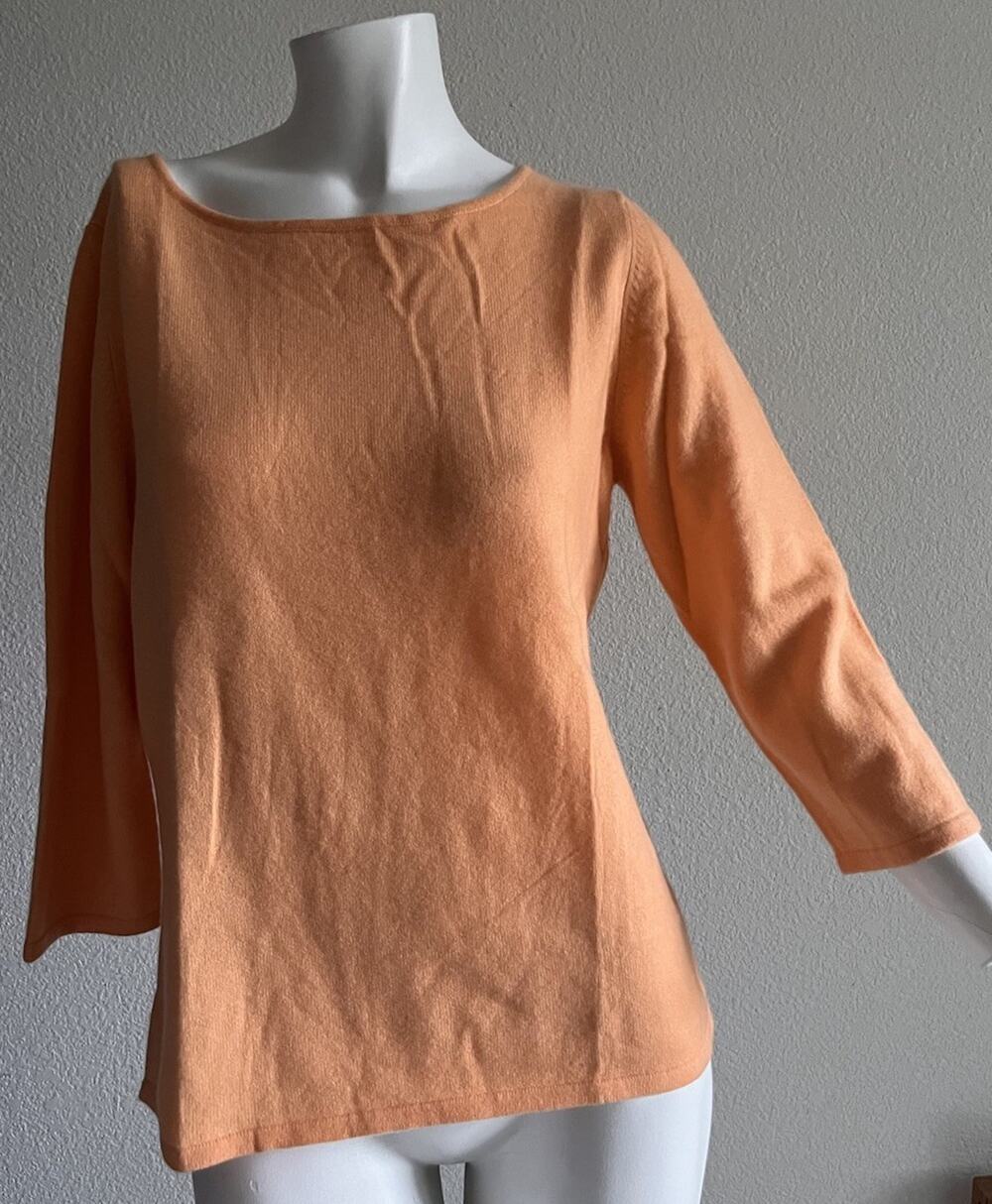 Lands' End 100% Cashmere Sweater Top Women's Medium Soft Apricot Boat Neck NOT